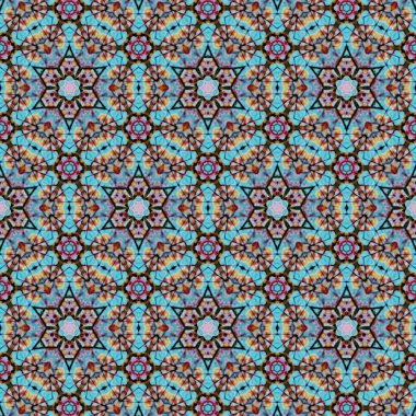 Arka plan için desen tasarımı. Duvar kağıdı ve tema için 3D illüstrasyon. İç dekorasyon fikri. Yeni moda nakış ve batik konsepti. Mozaik zemin. Tişört için baskı işi