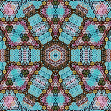 Arka plan için desen tasarımı. Duvar kağıdı ve tema için 3D illüstrasyon. İç dekorasyon fikri. Yeni moda nakış ve batik konsepti. Mozaik zemin. Tişört için baskı işi