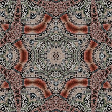 Arka plan için mistik model tasarımı. Web sitesi için allover baskı tasarımı, kullanıcı arayüzü teması, halı, halı, iç dekorasyon fikri. Batik, yüzey ve ekran yazdırma için dijital tekstil sanatı