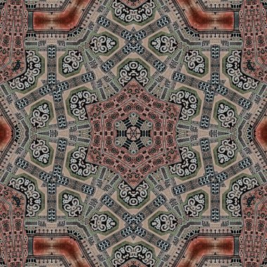 Arka plan için mistik model tasarımı. Web sitesi için allover baskı tasarımı, kullanıcı arayüzü teması, halı, halı, iç dekorasyon fikri. Batik, yüzey ve ekran yazdırma için dijital tekstil sanatı