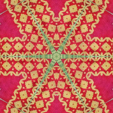 Indian ajrak floral pattern to make festival dress, decorative ornament, digital paper print. Ethnical motifs for mandala design, fabric print, interior decoration. Design for home decor, drawing sequin elements arranged in a mesmerizing patchwork clipart