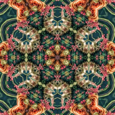 Sanatsal çiçek deseni. Gül, papatya, filigran, lale, zambak, nilüfer ve orkide karışımı. Tekstil, broşür, menü kartı, düğün kartı, fayans, duvar kaplaması için en iyisi