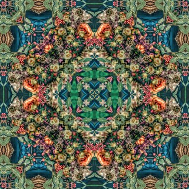 Sanatsal çiçek deseni. Gül, papatya, filigran, lale, zambak, nilüfer ve orkide karışımı. Tekstil, broşür, menü kartı, düğün kartı, fayans, duvar kaplaması için en iyisi