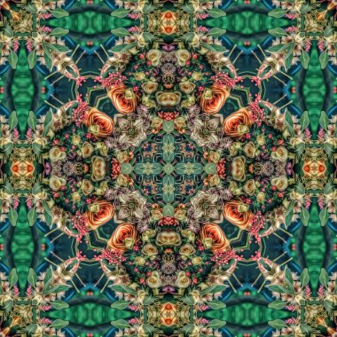 Sanatsal çiçek deseni. Gül, papatya, filigran, lale, zambak, nilüfer ve orkide karışımı. Tekstil, broşür, menü kartı, düğün kartı, fayans, duvar kaplaması için en iyisi