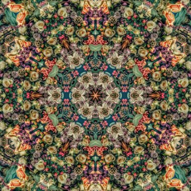 Sanatsal çiçek deseni. Gül, papatya, filigran, lale, zambak, nilüfer ve orkide karışımı. Tekstil, broşür, menü kartı, düğün kartı, fayans, duvar kaplaması için en iyisi