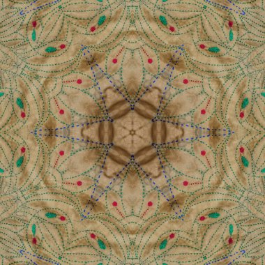 Batik doku ve karışık nakış tasarımı konsepti. Antika sanat tekstili, halı, perdeler, yastık kılıfı ve kumaş baskı. İç dekorasyon fikri. Moda ögeleri yapmak için geleneksel kalıp