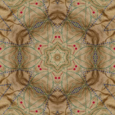 Batik doku ve karışık nakış tasarımı konsepti. Antika sanat tekstili, halı, perdeler, yastık kılıfı ve kumaş baskı. İç dekorasyon fikri. Moda ögeleri yapmak için geleneksel kalıp