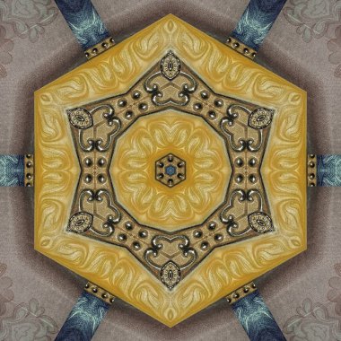 Batik doku ve karışık nakış tasarımı konsepti. Antika sanat tekstili, halı, perdeler, yastık kılıfı ve kumaş baskı. İç dekorasyon fikri. Moda ögeleri yapmak için geleneksel kalıp