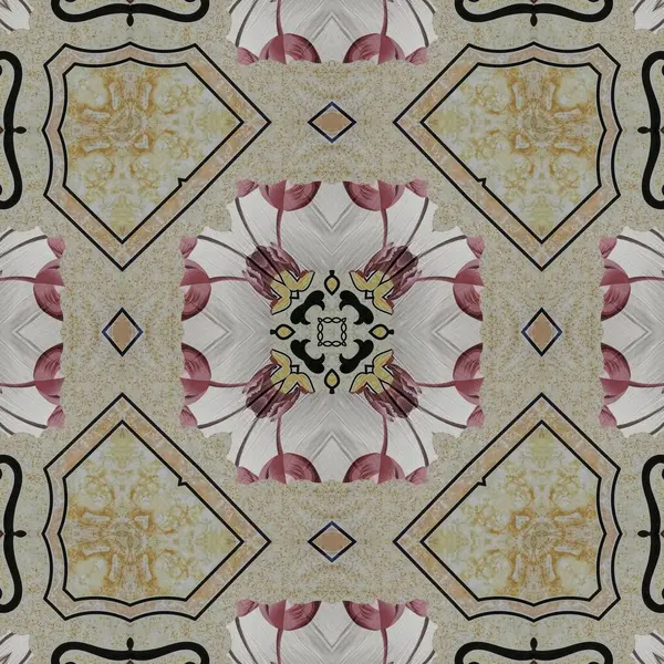 stock image Luxury tiles design with mixed Spanish, Italian, Portuguese, Mexican, arabesque motifs. Innovation of Modern porcelain and ceramic flooring pattern design for unique interior and exterior decoration