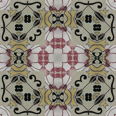 Luxury tiles design with mixed Spanish, Italian, Portuguese, Mexican, arabesque motifs. Innovation of Modern porcelain and ceramic flooring pattern design for unique interior and exterior decoration clipart