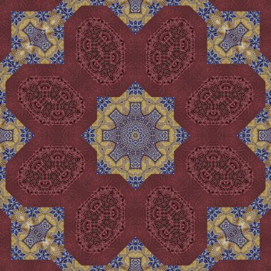 Geleneksel ve modern karışık nakış ve süblimleşme baskı tasarımı konsepti. Antika sanat tekstili, halı, perdeler, yastık kılıfı ve kumaş baskı. İç dekorasyon fikri. Moda ögeleri yapmak için geleneksel kalıp