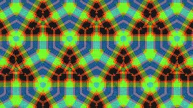 Benzersiz Kaleydoskop Desen Animasyonu. Canlı renkler ve karmaşık efektlerle dolu dinamik, renklerin ve desenlerin ahenkli dansını hissetmek için büyüleyici bir hareketli arka plan ortaya çıkarıyor.