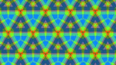 Benzersiz Kaleydoskop Desen Animasyonu. Canlı renkler ve karmaşık efektlerle dolu dinamik, renklerin ve desenlerin ahenkli dansını hissetmek için büyüleyici bir hareketli arka plan ortaya çıkarıyor.