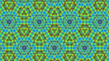 Benzersiz Kaleydoskop Desen Animasyonu. Canlı renkler ve karmaşık efektlerle dolu dinamik, renklerin ve desenlerin ahenkli dansını hissetmek için büyüleyici bir hareketli arka plan ortaya çıkarıyor.