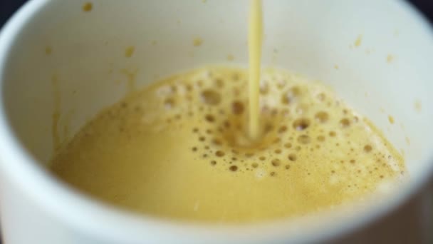 用咖啡机新煮的咖啡 倒入一杯白咖啡 — 图库视频影像
