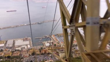 Sizi dağın tepesine çıkaran teleferiğin içinden Cebelitarık şehrinin en üst görüntüsü.