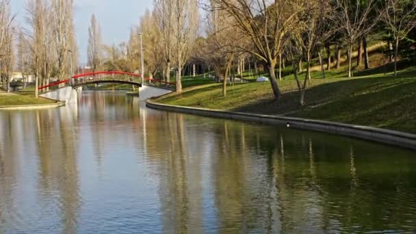 Slowmotion Citys Public Park Water Moves Slowly Relaxed Setting — Stock video