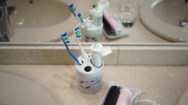 Set Brushes Toothpaste Care Hygiene Teeth — Video Stock