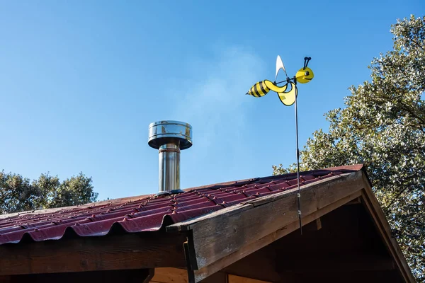 Wasp Shaped Weather Vane Moves Wind Roof Wooden House — Stock Photo, Image