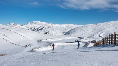 Panoramic view of the snowy slopes at the top of the ski resort of Grandvalira, Pyrenees, Andorra clipart