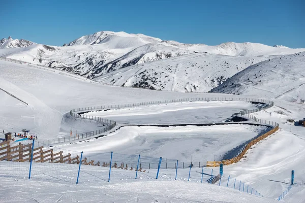 Panoramic View Snowy Slopes Top Ski Resort Grandvalira Pyrenees Andorra — Fotografia de Stock
