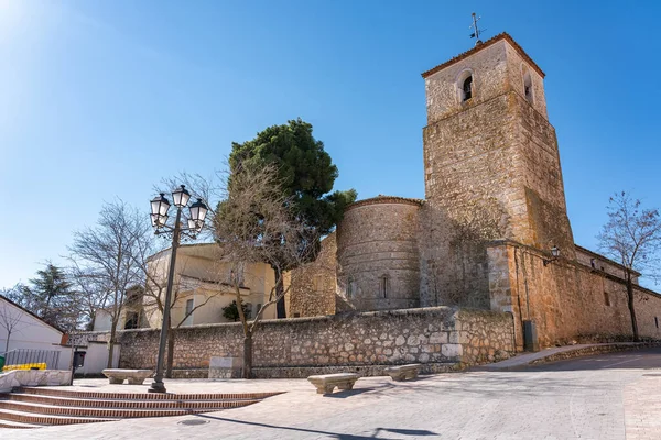 Antiga Igreja Pedra Com Campanário Vila Medieval Pezuela Torres Madri — Fotografia de Stock