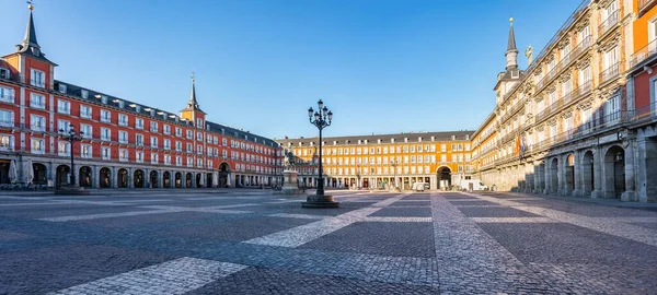 Panoramautsikt Över Plaza Mayor Madrid Med Sina Byggnader Med Balkonger — Stockfoto