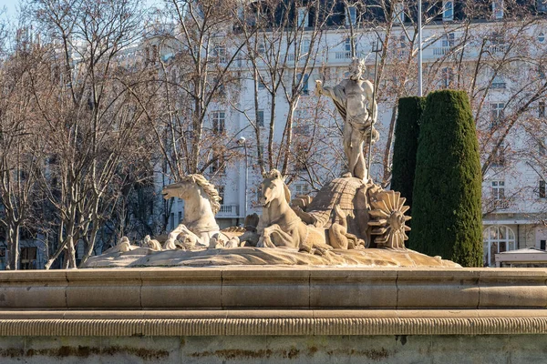 Fountain Neptune Téren Azonos Nevű Turisztikai Város Madrid Spanyolország — Stock Fotó