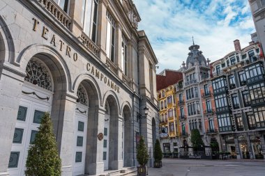 Oviedo, Spain, March 20, 2023: Main facade of the famous Campoamor theatre where the Princess of Asturias Awards are presented clipart