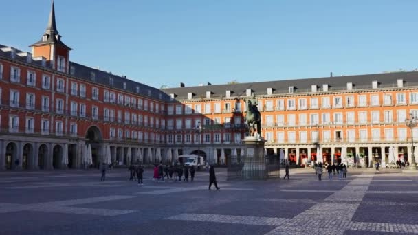 Madrid Spanien Februari 2023 Plaza Mayor Madrid Mötesplats För Turister — Stockvideo