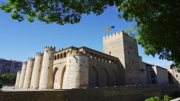 Zetel Van Regering Van Aragon Zaragoza Een Zonnige Dag Met — Stockvideo