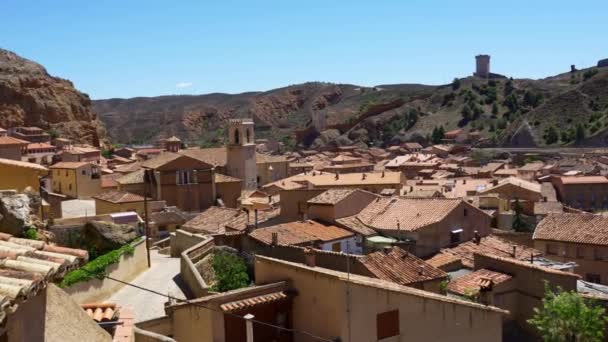 Panoramic View Monumental City Daroca Its Stone Houses Old Roofs — Stock Video