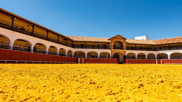 stock image Arena of the hexagonal bullring of the city of Almaden, a world heritage site