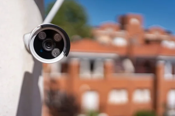 Security Camera Wifi Antenna Surveillance Exterior Houses Photo Copyspace — Stock Photo, Image