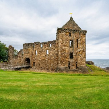 Sahil kıyısındaki Saint Andrews Şatosu, İskoçya, İngiltere