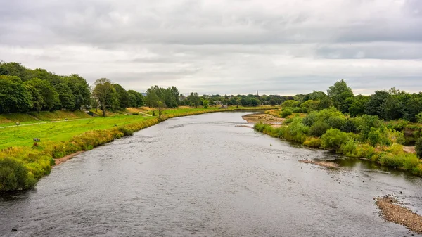 Panoramic view of the River Dee as it passes through the coastal city of Aberdeen in Scotland, UK