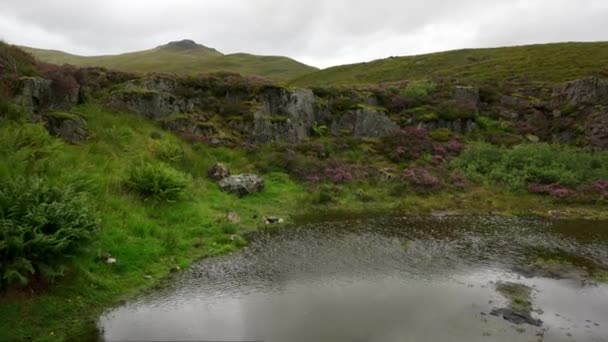 Skoçya Ngiltere Suyun Rüzgârla Hareket Ettiği Küçük Bir Göl — Stok video