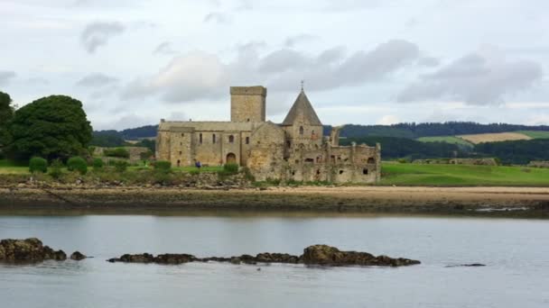 Ruined Medieval Abbey Islet Firth Forth City Edinburgh Scotland — Stock Video