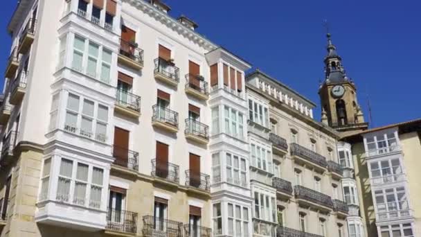 Fachadas Edifícios Pitorescos Plaza Virgen Blanca Vitória País Basco Espanha — Vídeo de Stock