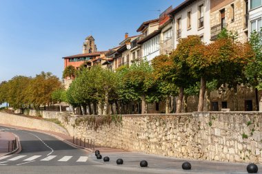 İspanya 'nın kuzeyindeki Salvatierra adlı pitoresk köye giriş yolu, Bask Ülkesi