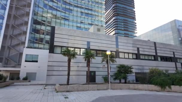 Bâtiments Modernes Pleins Bureaux Entreprise Dans Centre Affaires Madrid Espagne — Video