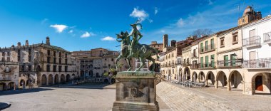 Panoramic view of the large main square of the medieval city of Trujillo in Caceres, Spain clipart