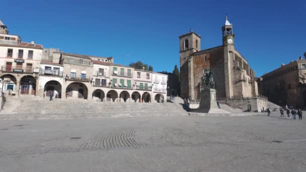 Plaza Mayor Trujillo Con Casas Iglesia Medieval Época Los Conquistadores — Vídeo de stock