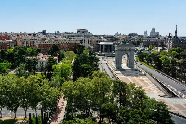 Monumental Båge Moncloa Norra Infarten Till Staden Madrid Spanien Stockbild