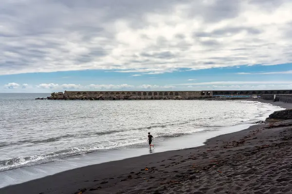 Stock image Beach with volcanic black area on the island of La Palma, Puerto de Tazacorte, Canary Islands