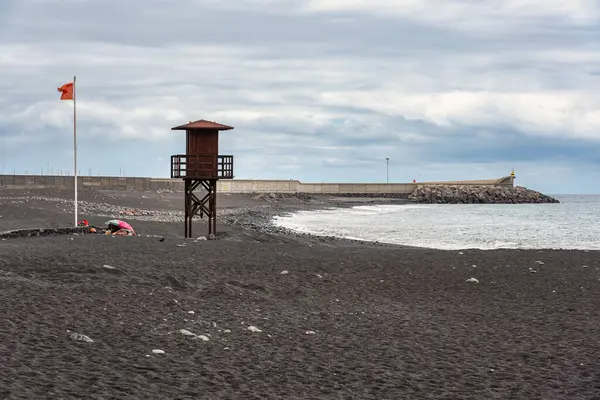 stock image Surveillance post of a beach with a black area in Puerto de Tazacorte, La Palma, Canary Islands