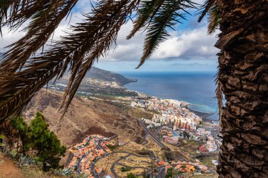 La Palma Adası 'nın başkentinin panoramik manzarası Kanarya Adaları' ndaki tropikal palmiye ağaçları arasında