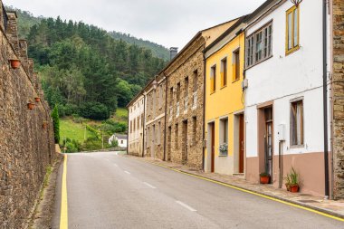 Houses aligned to the mountain road in the inland villages of Asturias, Taramundi clipart