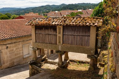 Picturesque village in Galicia with old buildings called Horreo to store the grain of the harvest, Allariz clipart