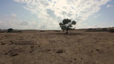 Çöldeki bir tarlada bir dronun kaza ve çarpışması..